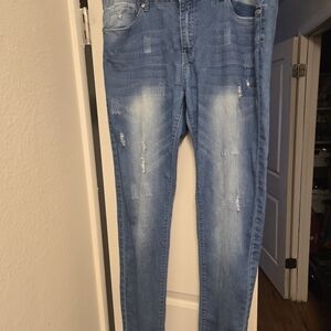 Womens Blue Distressed Skinny Jeans